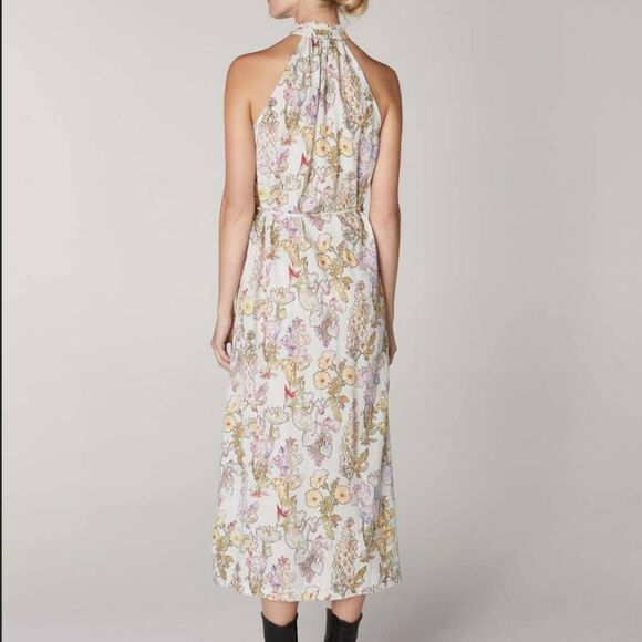 RAQUEL ALLEGRA Halter Midi Dress Sz 0 Floral Garden Print Lightweight Feminine - Picture 3 of 11